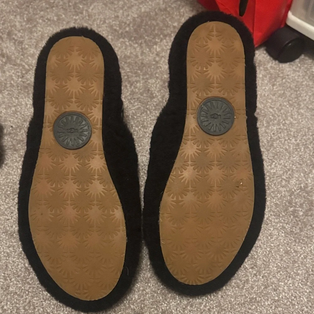UGG Black Fluffy Slides - Picture 3 of 4